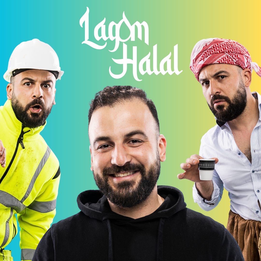 Affisch för humorshowen »Lagom Halal« med Diyari Mahmoud